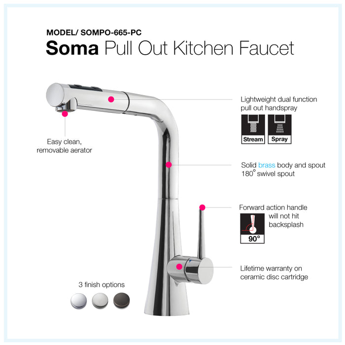 Houzer SOMPO-665-PC Soma Series Polished Chrome Single Handle Pull-Out Kitchen Faucet