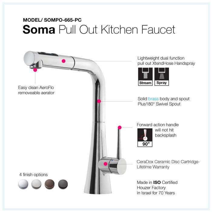 Houzer SOMPO-665-PC Soma Series Polished Chrome Single Handle Pull-Out Kitchen Faucet