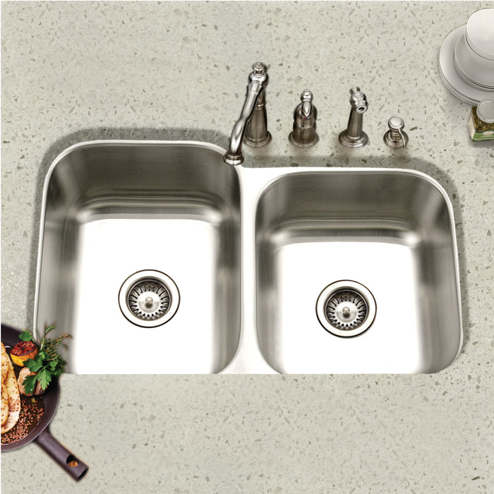 Houzer STC-2200SR-1 Eston 32" Stainless Steel Undermount 70/30 Double Bowl Offset Kitchen Sink