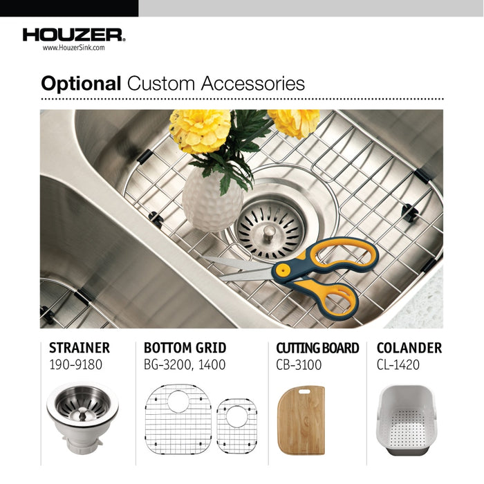 Houzer STC-2200SR-1 Eston 32" Stainless Steel Undermount 70/30 Double Bowl Offset Kitchen Sink