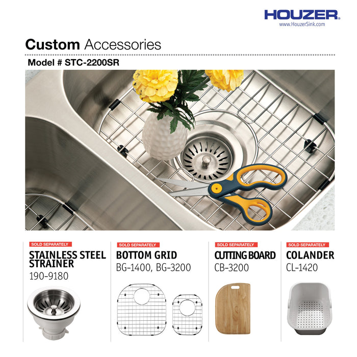 Houzer STC-2200SR-1 Eston 32" Stainless Steel Undermount 70/30 Double Bowl Offset Kitchen Sink