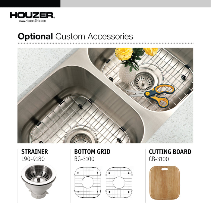 Houzer STD-2100-1 Eston 31" Stainless Steel Undermount 50/50 Double Bowl Kitchen Sink