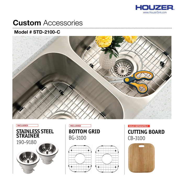 Houzer STD-2100-C Eston 31" Stainless Steel Undermount 50/50 Double Bowl Kitchen Sink