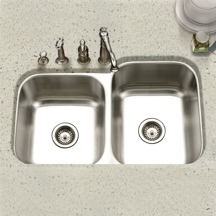 Houzer STE-2300SL-1 Eston 31" Stainless Steel Undermount 60/40 Double Bowl Offset Kitchen Sink
