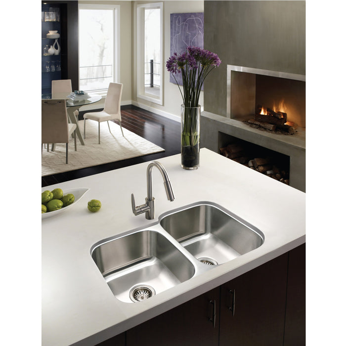 Houzer STE-2300SL-1 Eston 31" Stainless Steel Undermount 60/40 Double Bowl Offset Kitchen Sink