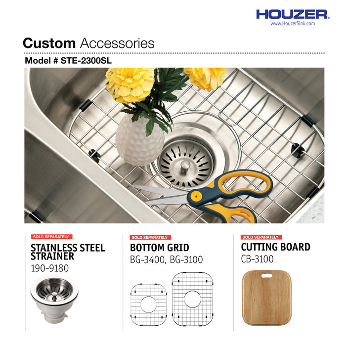 Houzer STE-2300SL-1 Eston 31" Stainless Steel Undermount 60/40 Double Bowl Offset Kitchen Sink
