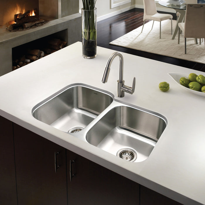 Houzer STE-2300SR-1 Eston 31" Stainless Steel Undermount 60/40 Double Bowl Offset Kitchen Sink