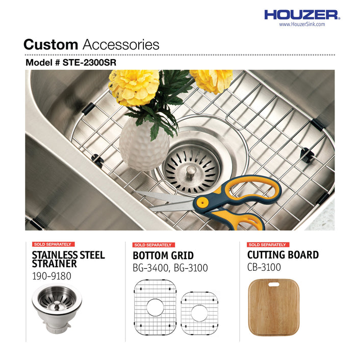 Houzer STE-2300SR-1 Eston 31" Stainless Steel Undermount 60/40 Double Bowl Offset Kitchen Sink