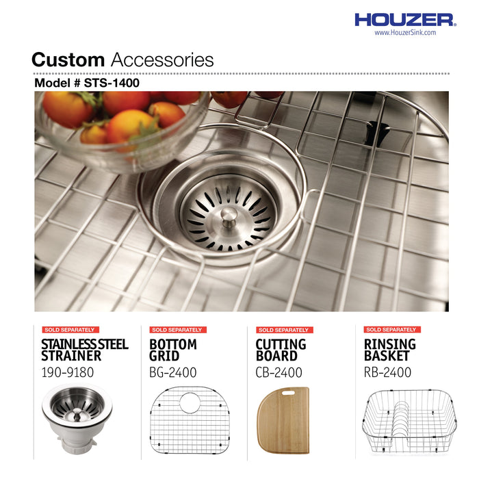 Houzer STS-1400-1 Eston 24" Stainless Steel Undermount Single D Bowl Kitchen Sink