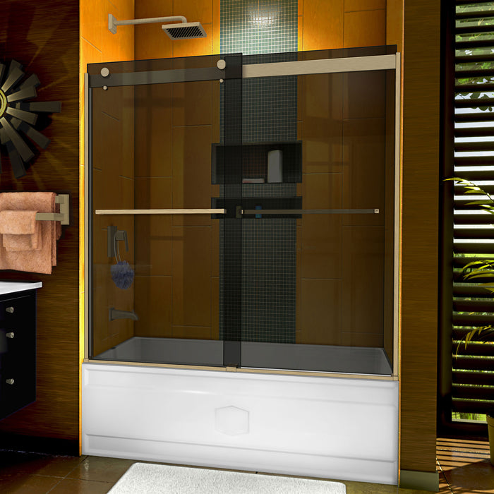 Dreamline SHDR-6360602G04 Sapphire 56-60"W x 60"H Semi-Frameless Bypass Tub Door in Brushed Nickel and Gray Glass