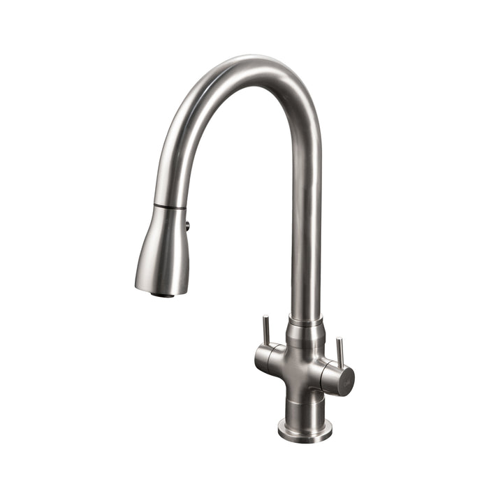 Houzer TRNPD-3000-BN Dual Handle Pull Down Kitchen Faucet