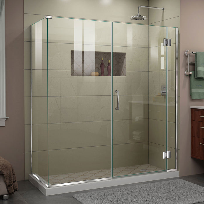 DreamLine E12730534-01 Unidoor-X 63 1/2"W x 34 3/8"D x 72"H Frameless Hinged Shower Enclosure in Chrome