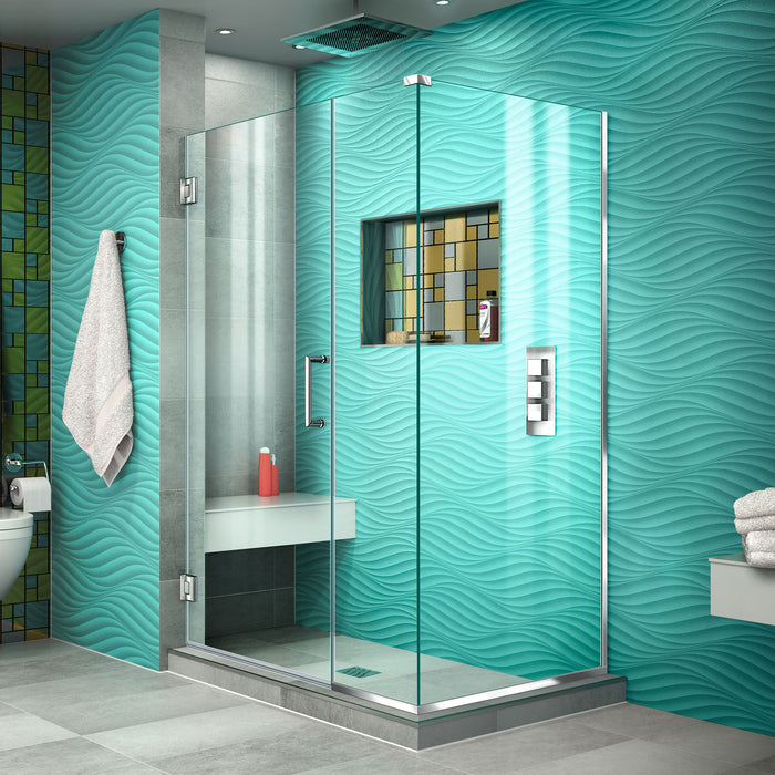 DreamLine SHEN-24415300-01 Unidoor Plus 41 1/2"W x 30 3/8"D x 72"H Frameless Hinged Shower Enclosure in Chrome