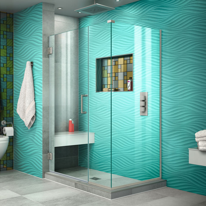 DreamLine SHEN-24385300-04 Unidoor Plus 38 1/2"W x 30 3/8"D x 72"H Frameless Hinged Shower Enclosure in Brushed Nickel