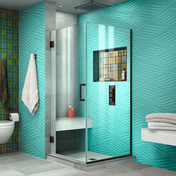 DreamLine SHEN-24300300F-06 Unidoor Plus 30 3/8"W x 30"D x 72"H Frameless Hinged Shower Enclosure in Oil Rubbed Bronze