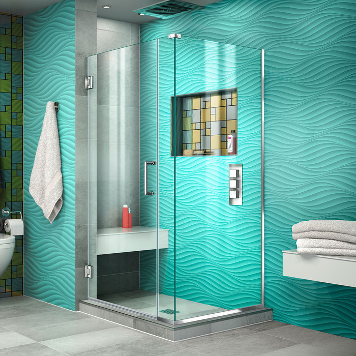 DreamLine SHEN-24365300-01 Unidoor Plus 36 1/2"W x 30 3/8"D x 72"H Frameless Hinged Shower Enclosure in Chrome