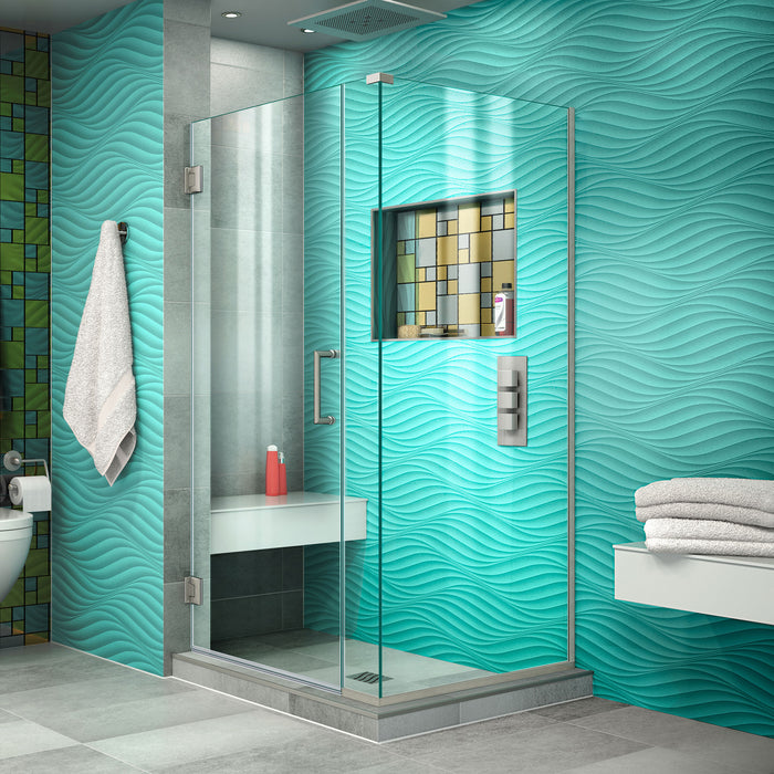 DreamLine SHEN-24330340-04 Unidoor Plus 33"W x 34 3/8"D x 72"H Frameless Hinged Shower Enclosure in Brushed Nickel