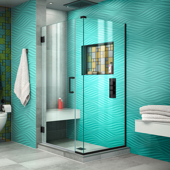 DreamLine SHEN-24325340-09 Unidoor Plus 32 1/2"W x 34 3/8"D x 72"H Frameless Hinged Shower Enclosure in Satin Black