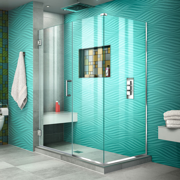 DreamLine SHEN-24505340-01 Unidoor Plus 50 1/2"W x 34 3/8"D x 72"H Frameless Hinged Shower Enclosure in Chrome