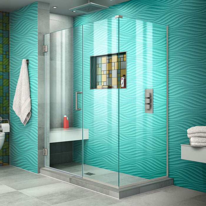 DreamLine SHEN-24485300-04 Unidoor Plus 48 1/2"W x 30 3/8"D x 72"H Frameless Hinged Shower Enclosure in Brushed Nickel