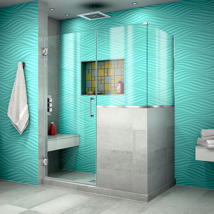 DreamLine SHEN-2423243630-01 Unidoor Plus 47"W x 30 3/8"D x 72"H Frameless Hinged Shower Enclosure in Chrome