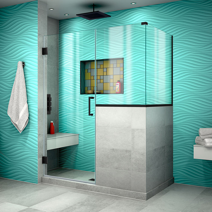 DreamLine SHEN-2423243436-09 Unidoor Plus 47"W x 36 3/8"D x 72"H Frameless Hinged Shower Enclosure in Satin Black