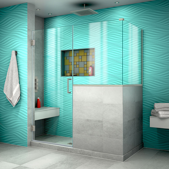 DreamLine SHEN-2423363630-04 Unidoor Plus 59"W x 30 3/8"D x 72"H Frameless Hinged Shower Enclosure in Brushed Nickel