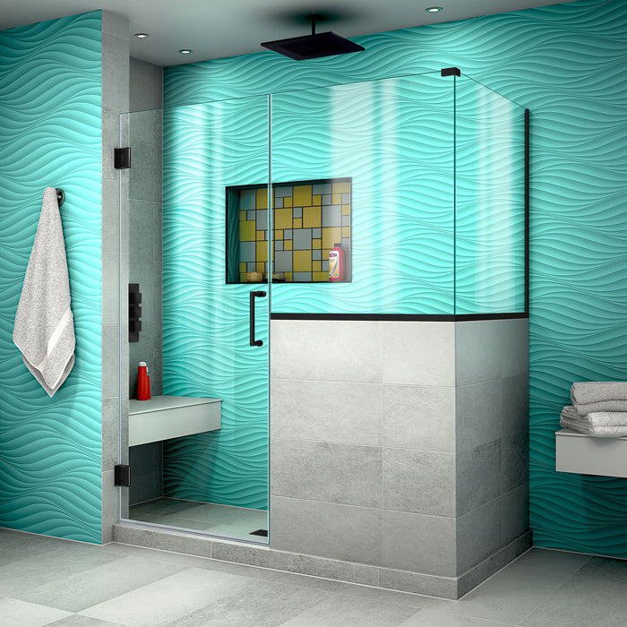 DreamLine SHEN-2428303630-09 Unidoor Plus 58"W x 30 3/8"D x 72"H Frameless Hinged Shower Enclosure in Satin Black