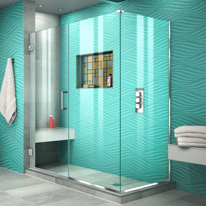 DreamLine SHEN-24590340-01 Unidoor Plus 59"W x 34 3/8"D x 72"H Frameless Hinged Shower Enclosure in Chrome