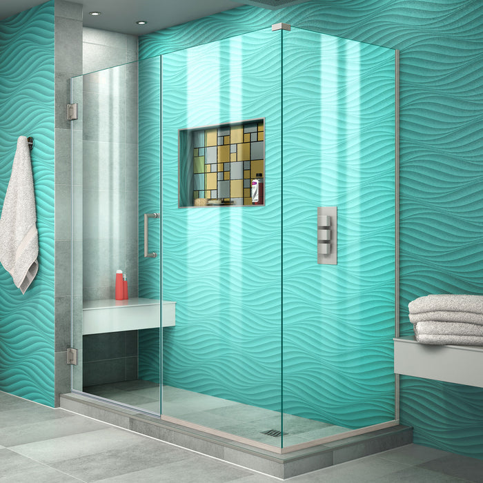 DreamLine SHEN-24590340-04 Unidoor Plus 59"W x 34 3/8"D x 72"H Frameless Hinged Shower Enclosure in Brushed Nickel