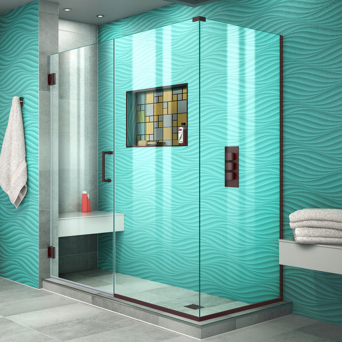 DreamLine SHEN-24590300-06 Unidoor Plus 59"W x 30 3/8"D x 72"H Frameless Hinged Shower Enclosure in Oil Rubbed Bronze