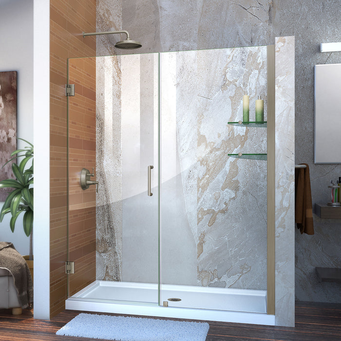 DreamLine SHDR-20577210S-04 Unidoor 57-58"W x 72"H Frameless Hinged Shower Door with Shelves in Brushed Nickel - Bath4All