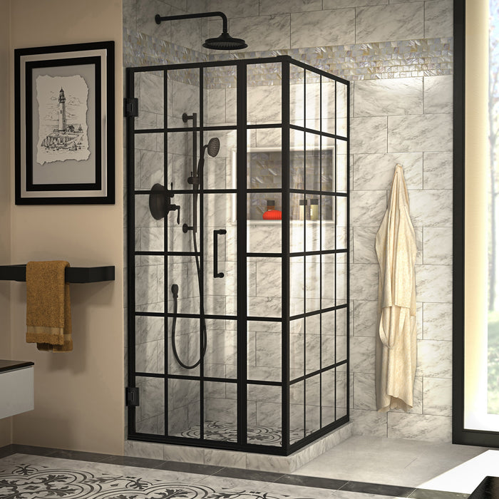 DreamLine SHEN-2434340-89 Unidoor Toulon 34"D x 34"W x 72"H Frameless Hinged Shower Enclosure in Satin Black