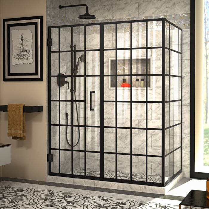 DreamLine SHEN-2434580-89 Unidoor Toulon 34"D x 58"W x 72"H Frameless Hinged Shower Enclosure in Satin Black