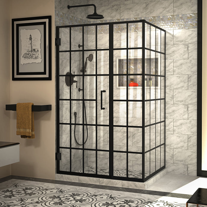 DreamLine SHEN-2434460-89 Unidoor Toulon 34"D x 46"W x 72"H Frameless Hinged Shower Enclosure in Satin Black