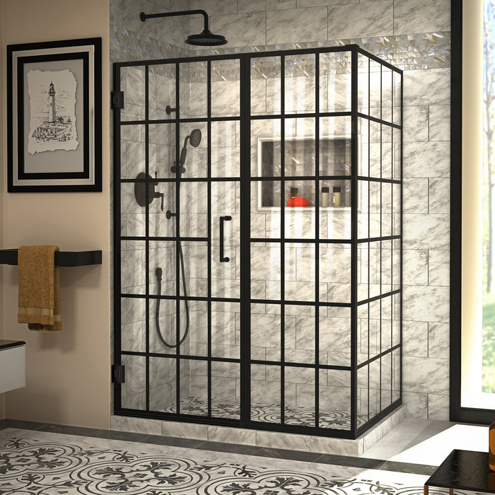 DreamLine SHEN-2434520-89 Unidoor Toulon 34"D x 52"W x 72"H Frameless Hinged Shower Enclosure in Satin Black