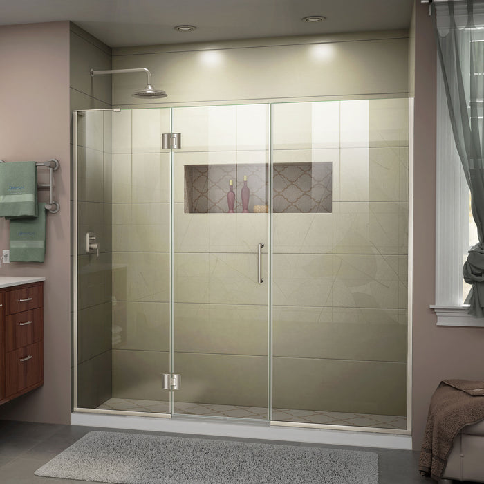 DreamLine D32714572L-04 Unidoor-X 65 1/2-66"W x 72"H Frameless Hinged Shower Door in Brushed Nickel