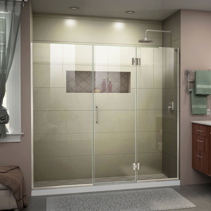DreamLine D32914572R-04 Unidoor-X 67 1/2-68"W x 72"H Frameless Hinged Shower Door in Brushed Nickel