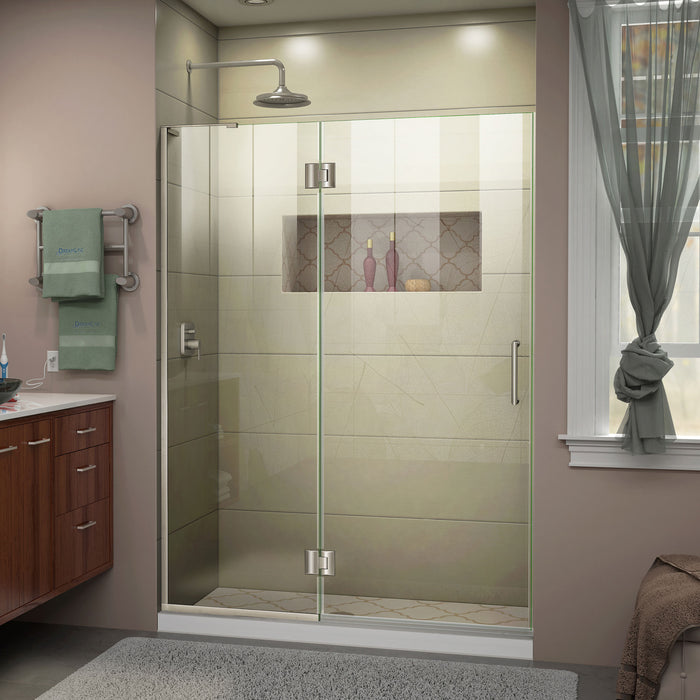 DreamLine D32372L-04 Unidoor-X 47"W x 72"H Frameless Hinged Shower Door in Brushed Nickel