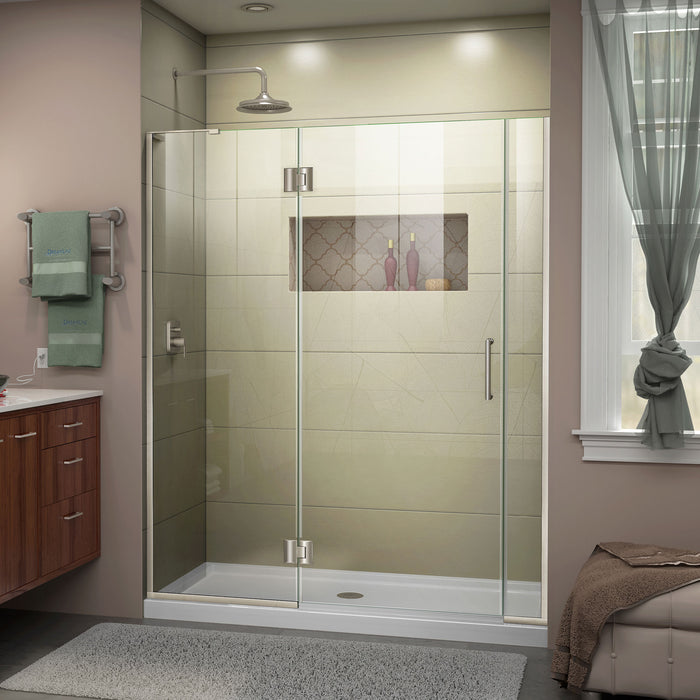 DreamLine D33006572L-04 Unidoor-X 60 1/2-61"W x 72"H Frameless Hinged Shower Door in Brushed Nickel
