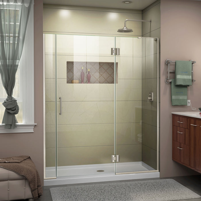 DreamLine D3250672R-04 Unidoor-X 55-55 1/2"W x 72"H Frameless Hinged Shower Door in Brushed Nickel