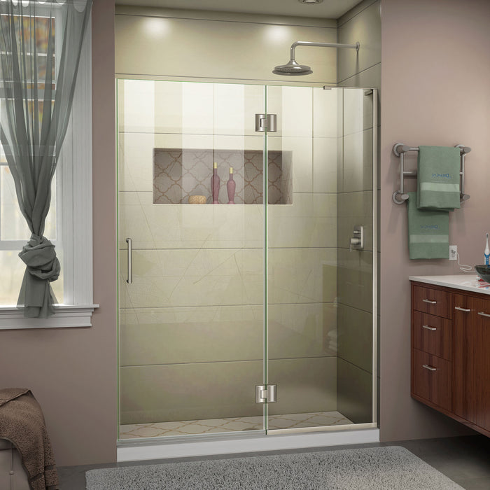 DreamLine D33072R-04 Unidoor-X 54"W x 72"H Frameless Hinged Shower Door in Brushed Nickel