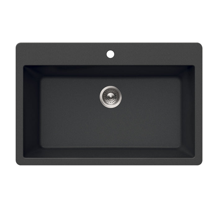 Houzer V-300 MIDNITE Quartztone 33" Midnite Granite Composite Topmount Single Bowl Kitchen Sink