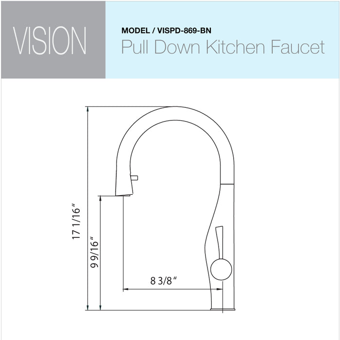 Houzer VISPD-869-BN Vision Hidden Pull Down Kitchen Faucet with CeraDox Technology