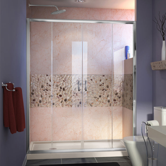 DreamLine DL-6960L-22-01 Visions 30"D x 60"W x 74 3/4"H Sliding Shower Door in Chrome with Left Drain Biscuit Shower Base