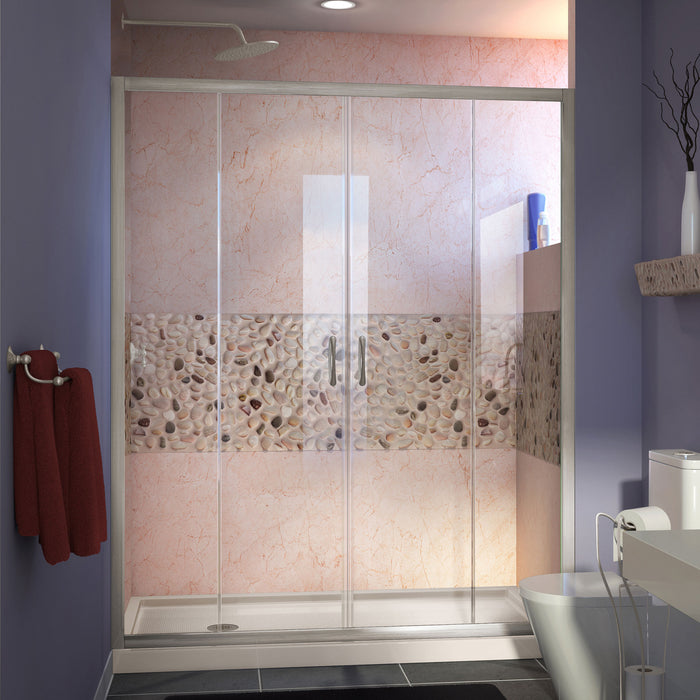 DreamLine DL-6961L-22-04 Visions 32"D x 60"W x 74 3/4"H Sliding Shower Door in Brushed Nickel with Left Drain Biscuit Shower Base