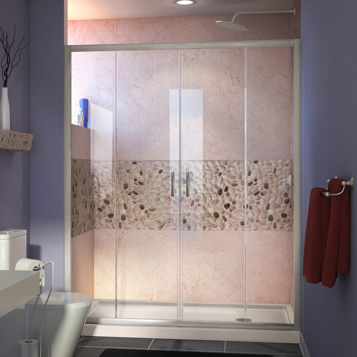 DreamLine DL-6963R-22-04 Visions 36"D x 60"W x 74 3/4"H Sliding Shower Door in Brushed Nickel with Right Drain Biscuit Shower Base