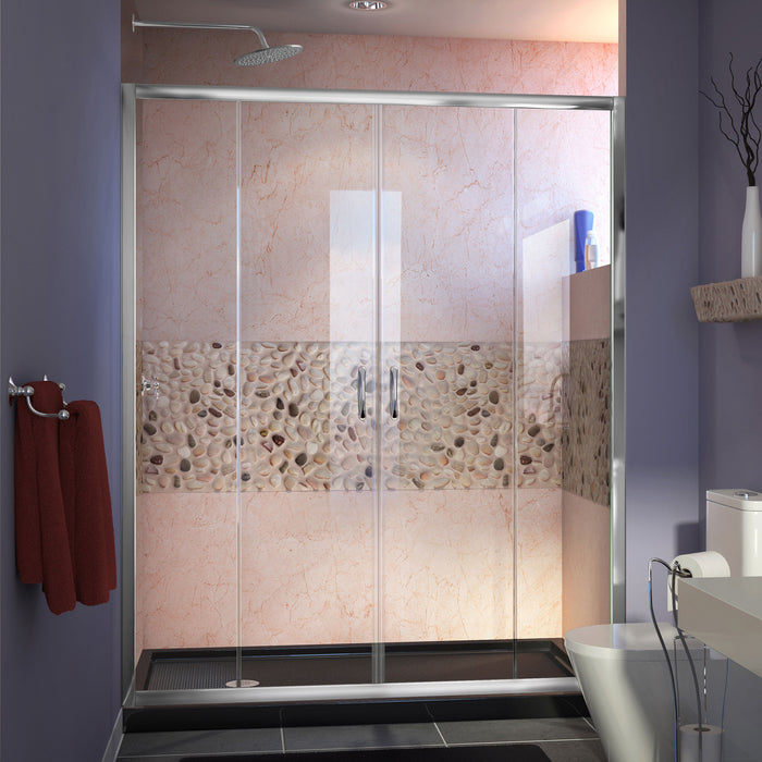 DreamLine DL-6962L-88-01 Visions 34"D x 60"W x 74 3/4"H Sliding Shower Door in Chrome with Left Drain Black Shower Base