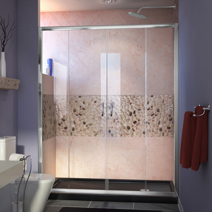 DreamLine DL-6960R-88-01 Visions 30"D x 60"W x 74 3/4"H Sliding Shower Door in Chrome with Right Drain Black Shower Base