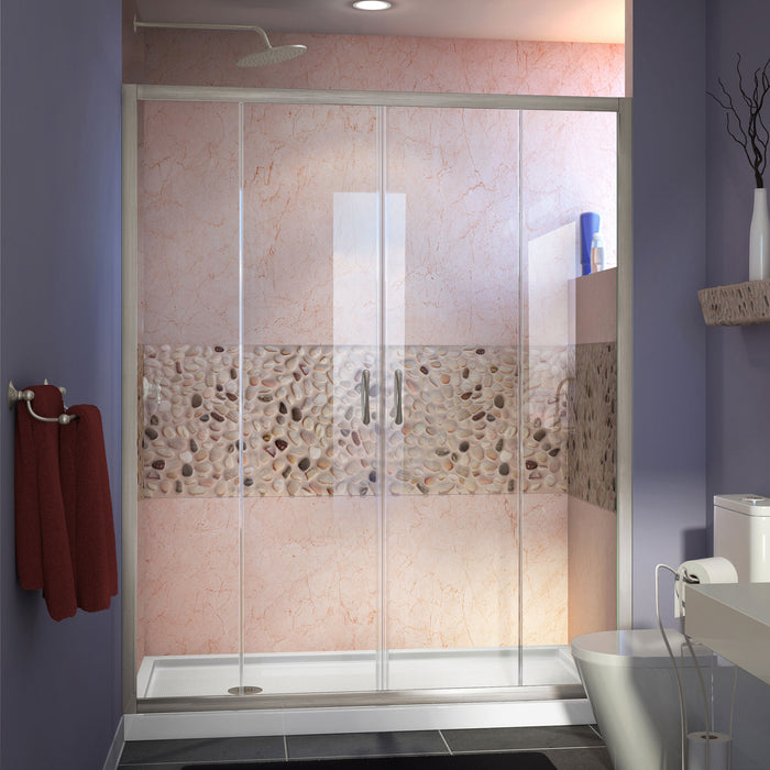 DreamLine DL-6963L-04CL Visions 36"D x 60"W x 74 3/4"H Sliding Shower Door in Brushed Nickel with Left Drain White Shower Base